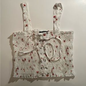 Laced down crop top with pink flowers